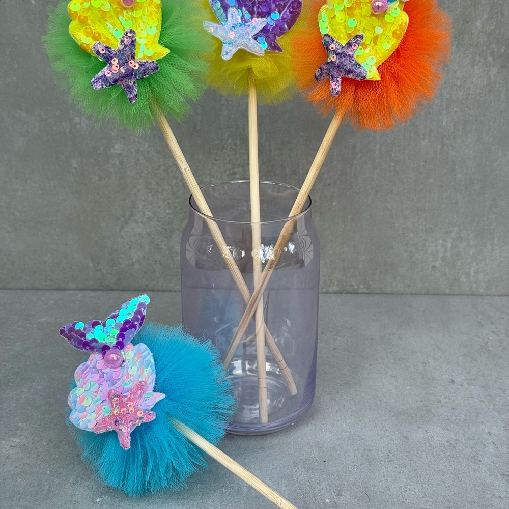 Mermaid Tulle pom pom wands Centerpiece Birthday Party Decor Tutu balls,…
